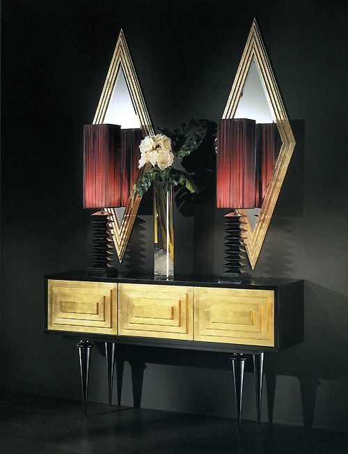 Geometric Console Tables in Metal Leaf